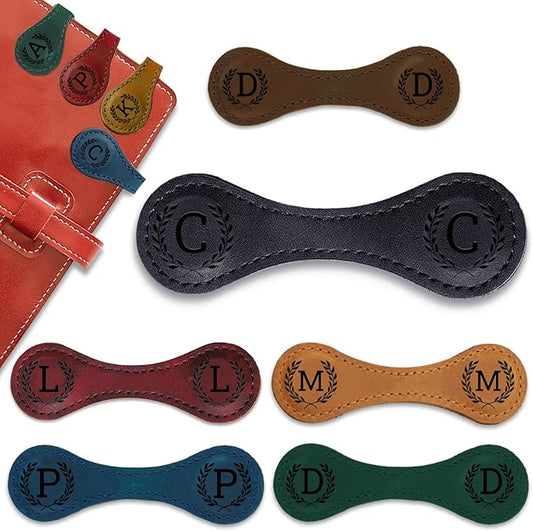 Personalized Leather Magnetic Bookmarks - 26 Letters Name Initial Vintage Engraved Bookmark Book Marker Clips Customized Gifts for Readers Kids Book Lovers Classmate (Black, C)