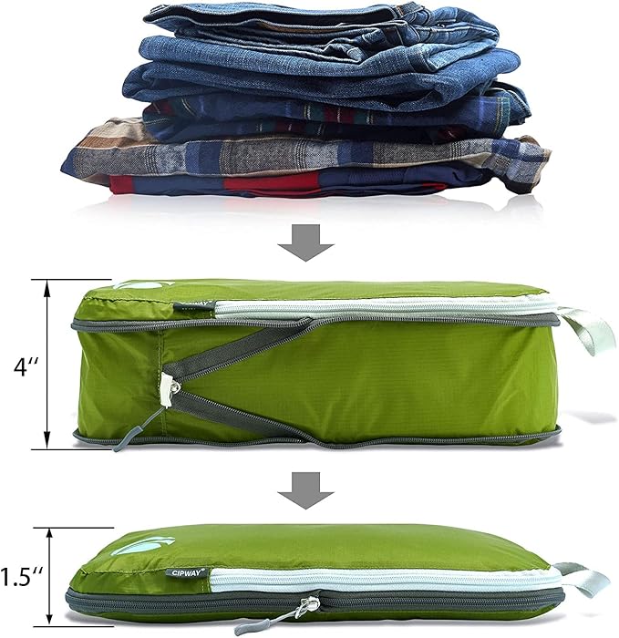 Cipway Compression Packing Cubes Set, Ultralight Expandable Travel Packing Organizers for Carry on Luggage (Green 3pcs)