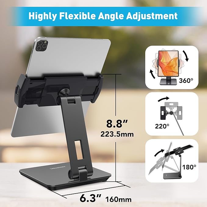 AboveTEK Business Kiosk Aluminum Tablet iPad Stand, 360° Swivel Tablet & Phone Holders for Any 4"-15.6" Display Tablets/Cell Phones/Portable Monitor, Sturdy for Store POS Office (Grey)