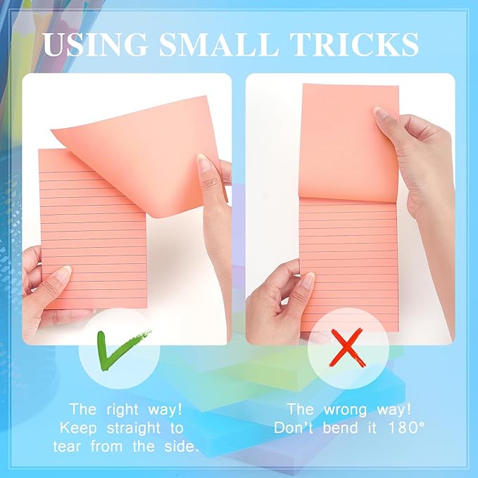 Early Buy 6 Pads Lined Sticky Notes with Lines 4x6 Self-Stick Notes Bright Color Sticky Notes, 45 Sheets/Pad (Pink)