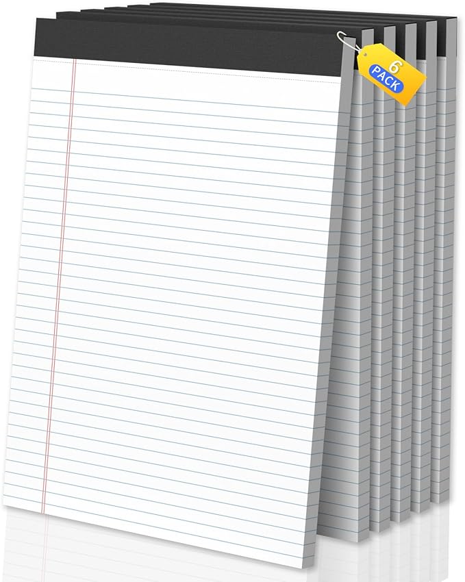 Legal Pads 8.5 X11, Narrow Ruled Notepads, 6 Pack, 50 Sheet/Pad, White Legal Pads, Tear Off Notepad, Perforated Writing Pad, Notebook Paper College Ruled, Notepads for Office Home School, Notepad