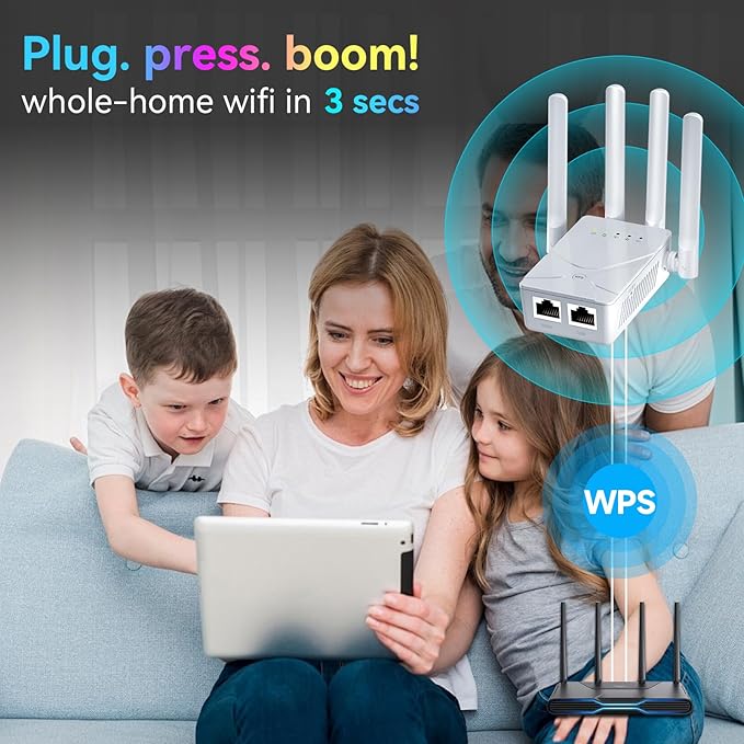 2026 WiFi Extender Signal Booster for Home, 15555 Sq.ft Long Range Internet Repeater-95% Faster,Strongest Wireless Router Amplifier w/Ethernet Port,Mesh Wi-Fi Repeater Support 99% Devices,1-Tap Setup