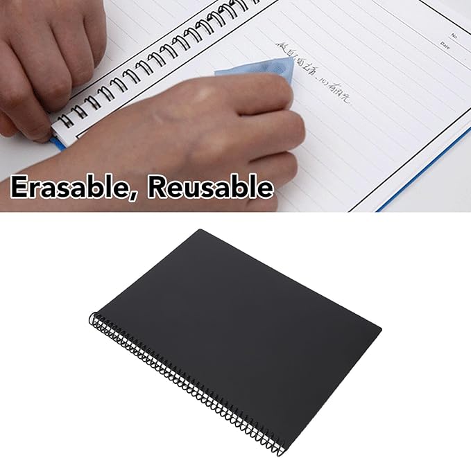 Jectse Reusable Smart Notebook, Black 180x255mm, App Connected, Reusable Paper, Spiral Bound, Dotted and Lined Pages, Efficient Note Taking, Upload to, PDF Scan