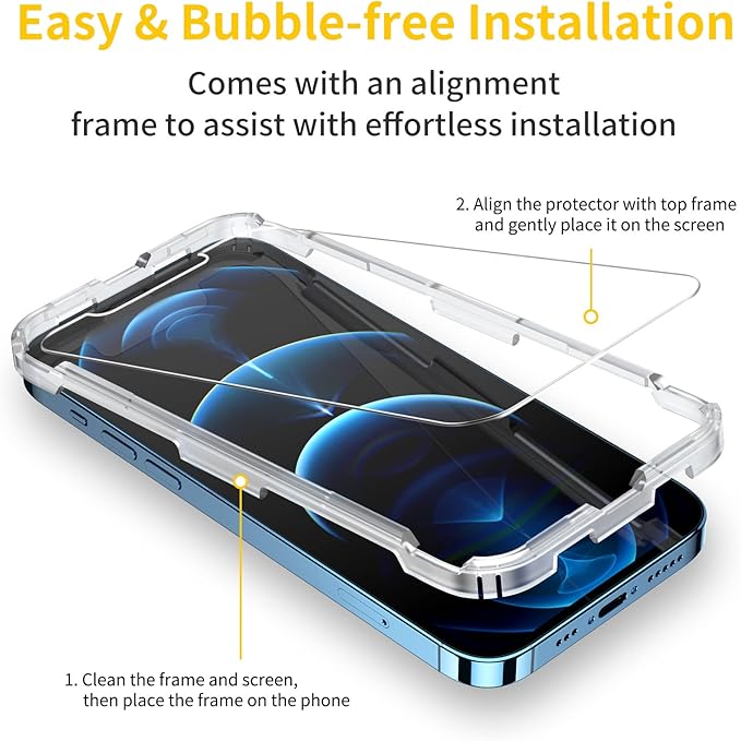 UNBREAKcable 3-Pack Screen Protector for iPhone 12 Pro Max, Double Shatterproof Tempered Glass [Easy Installation] [9H Hardness] [99.99% HD Clear] [Case Friendly] for iPhone 6.7 inch