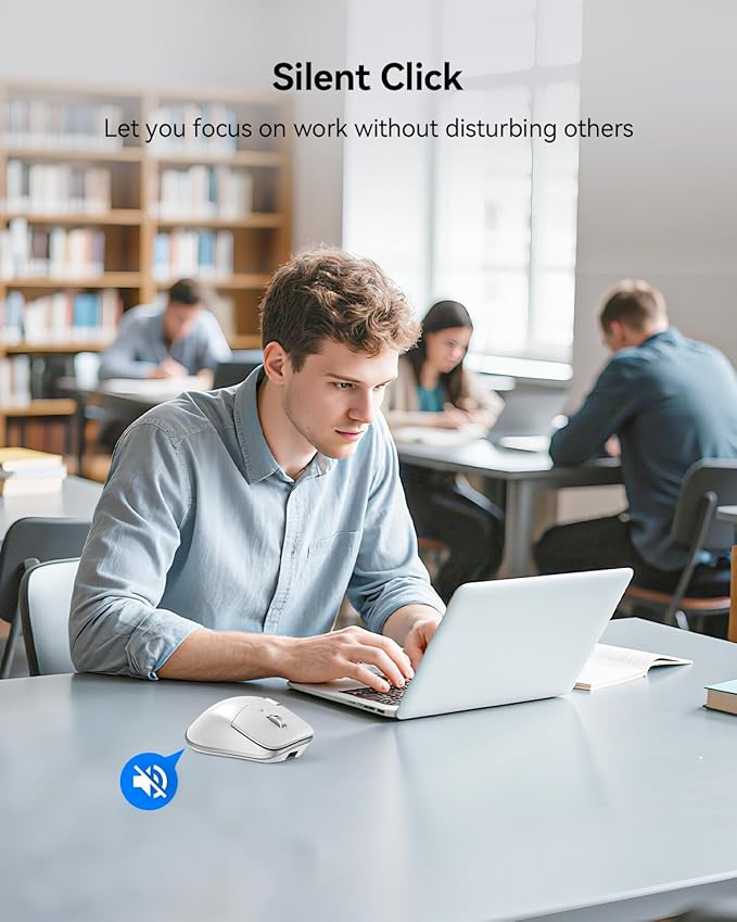 TECKNET Wireless Mouse, Bluetooth Mouse (BT5.0/5.0 & 2.4G) Rechargeable 4800 DPI Ergonomic Optical Mouse with 6 Adjustable, Quiet Clicks, USB A Receiver, 7 Buttons, Wide Compatibility - White