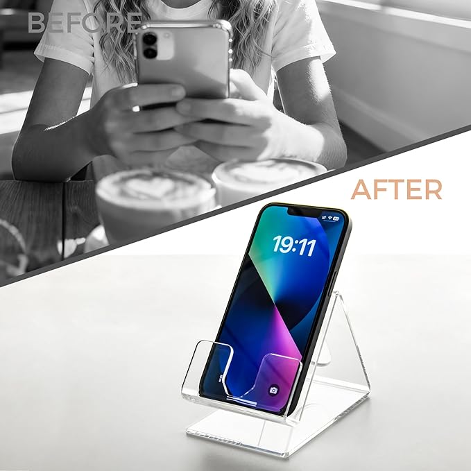 Acrylic Cell Phone Stand, Portable Clear Phone Stand for Desk, Compatible with iPhone 17 16 15 14 13 Pro Max Mini 12 11 Plus SE, Switch, Android Smartphone, Pad, Tablet, Desk Accessories