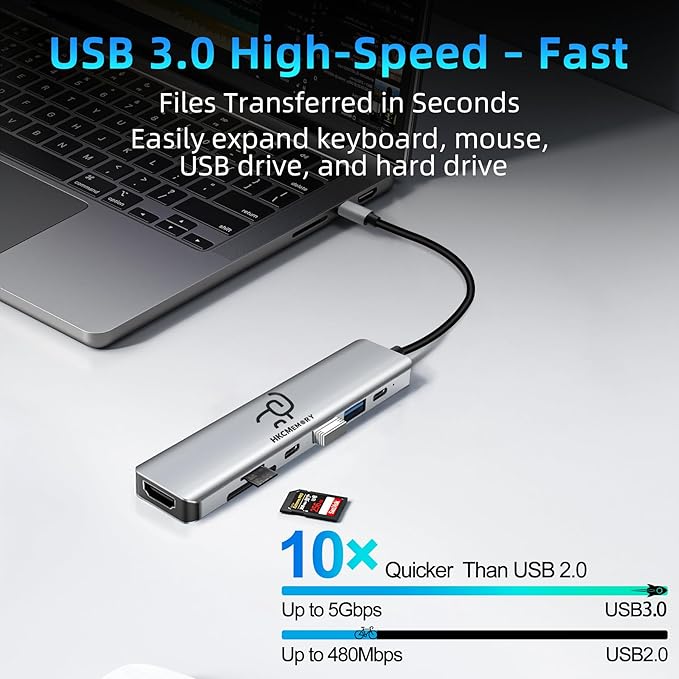 USB C Hub 7-in-1, 4K HDMI, 100W PD Charging, USB 3.0/2.0 Ports, SD/TF Reader, USB-C Data, for MacBook Pro/Air, iPad Pro, iPhone 16 Pro/Pro Max, Dell XPS, Steam Deck