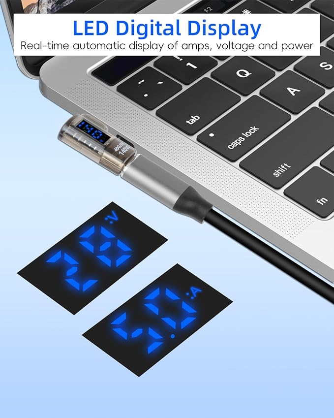 90 Degrees 140W USB C Male to USB C Female Adapter,USB Type C Converter,40 Gbps Data Transmission,Wattage,Voltage,Current LED Display,Suitable for Laptops,Desktop Computers,Phone (2Pcak)