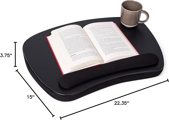 BIRDROCK HOME Oversized Lap Desk with Memory Foam Cushion, Wrist Rest, Portable Tray for Bed, Couch, Sofa, Recliner, Writing, Study, Compact Lapdesk, Ideal for WFH, Matte Black, Fits Laptops Up to 17"