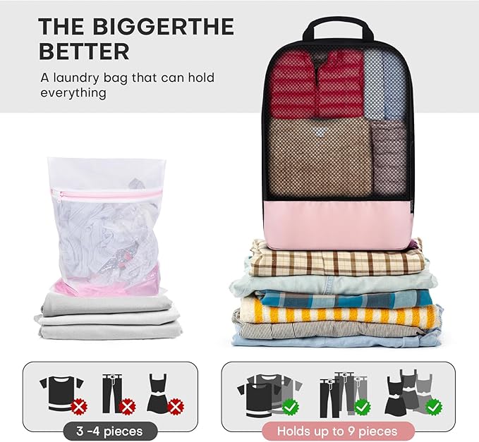 4 PCS Set Compression Packing Cubes for Travel, Lightweight Packaging Organizer Bags for Carry On Space Saving, Travel Essentials Cubes for Suitcase Backpack, Pink