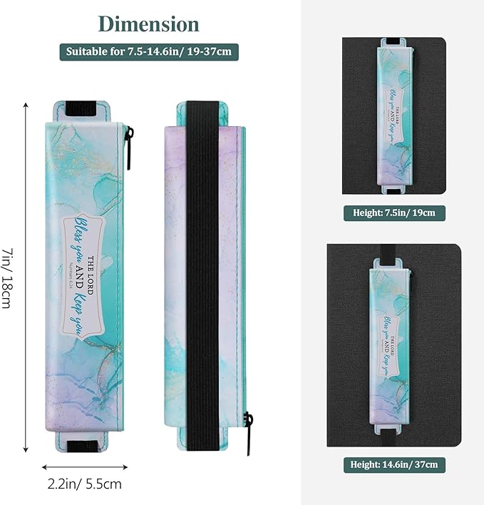 MoKo Elastic Pen Holder for Notebook, 4 Pieces PU Leather Pencil Case with Adjustable Band, Stationery School Supplies Zipper Bag for Planners, Journals, Book, Marble Patterns