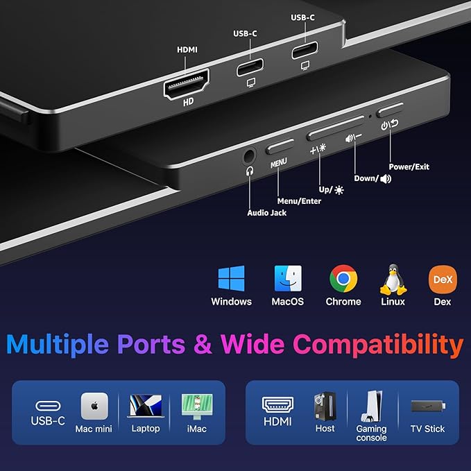 Portable Monitor 15.6 inch 4K UHD 145% sRGB 60Hz, Travel Monitor for Laptop MacBook Surface PC Xbox PS5, HDMI Dual USB-C VESA Compatible Built-in Speaker, with Kickstand