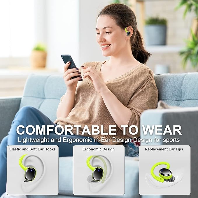 Wireless Earbuds Sport Bluetooth Headphones 5.4, 2025 Bluetooth Earbuds 4 HD Mic, Over-Ear Buds with Earhooks ENC Noise Canceling Earphones, 48Hrs Stereo, IP7 Waterproof Headset for Workout/Running