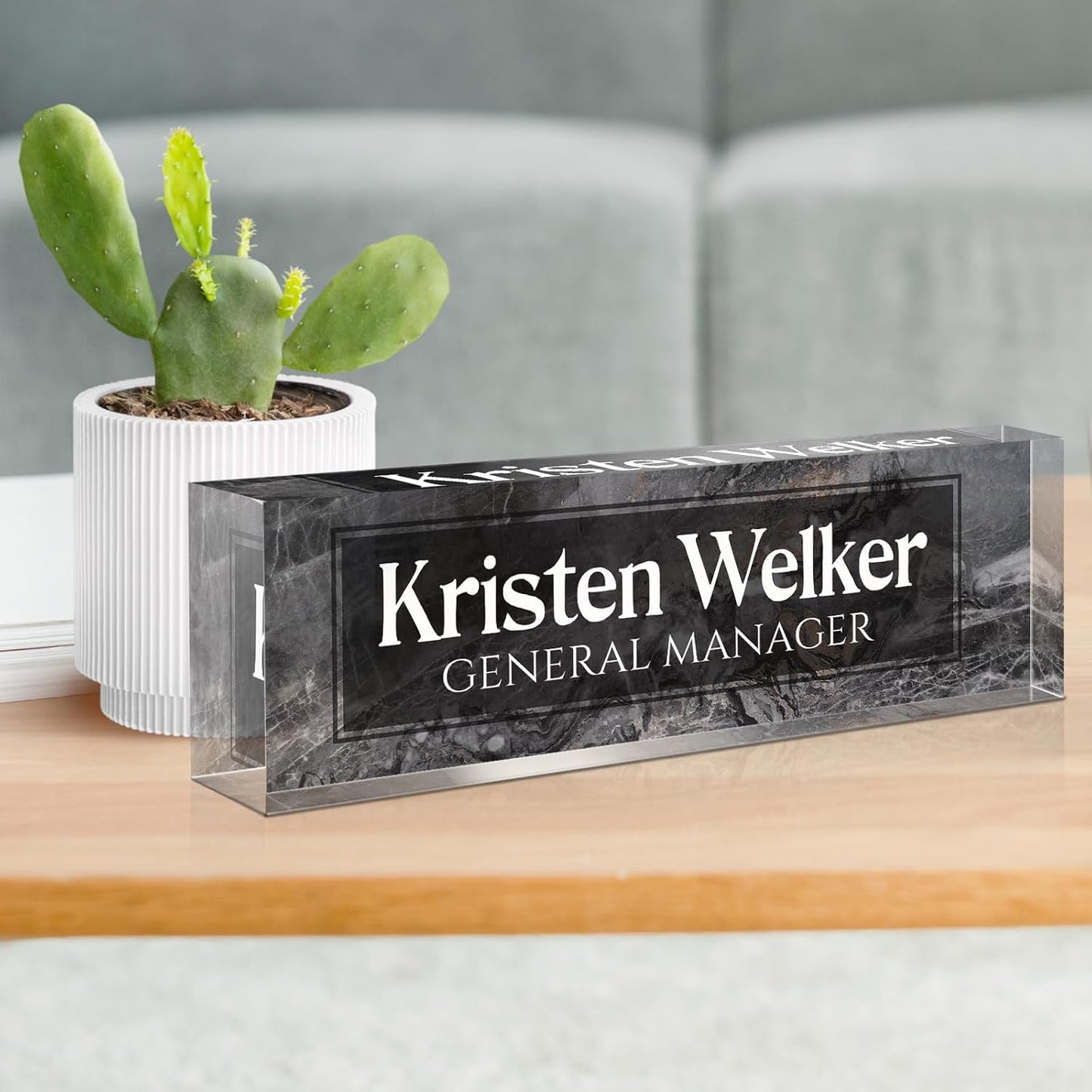 Gowellly Desk Name Plate Personalized - Custom Acrylic Name Plate for Desk - Enterprise Custom Logo/Text nameplates - Employee Appreciation Gifts (Ink Black)