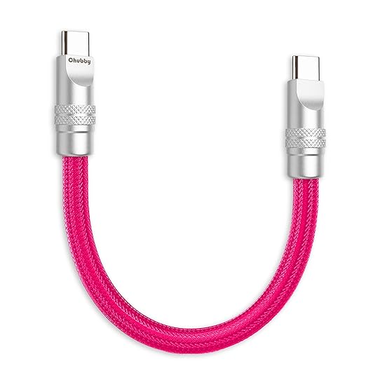 chubbycable Cute Chubby 240W Short USB C Cable Power Bank Fast Charging Cable Nylon Braided Charger Cord Compatible with iPhone 17-15 Series iPad, Rose Red, Type-C to Type-C, 1.64FT