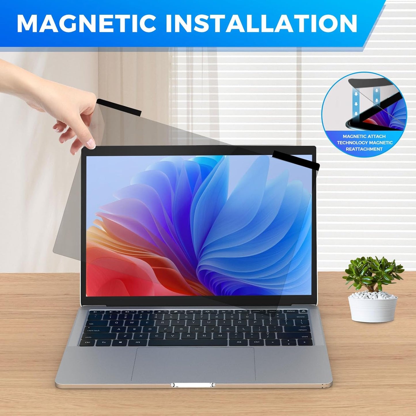 Magnetic Laptop Privacy Screen Filter 14 inch for 16:9 Widescreen Computer Monitor, Removable Anti Blue Light Privacy Shield, Anti-Glare Protector