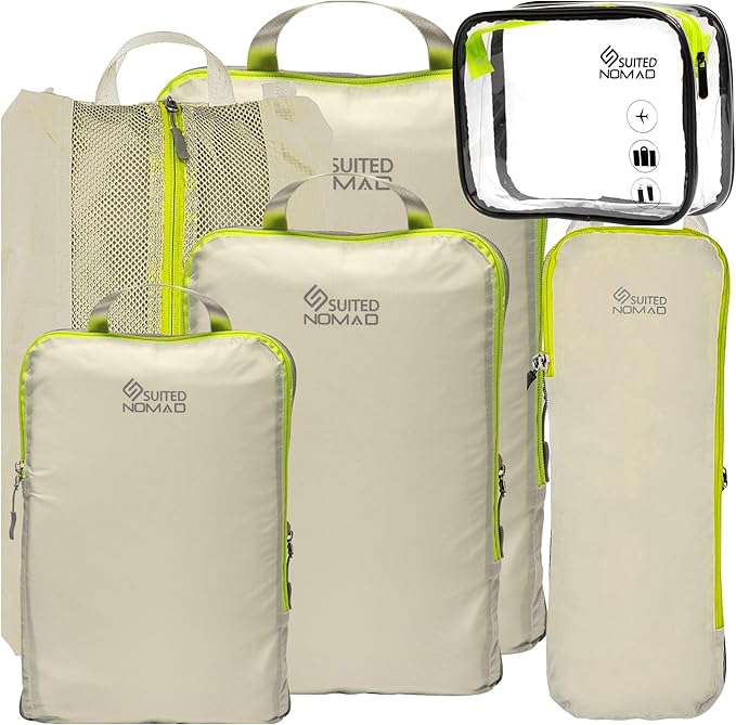 SUITEDNOMAD Ultralight Compression Packing Cubes Set, Suitcase and Backpack Travel Organizer Bags
