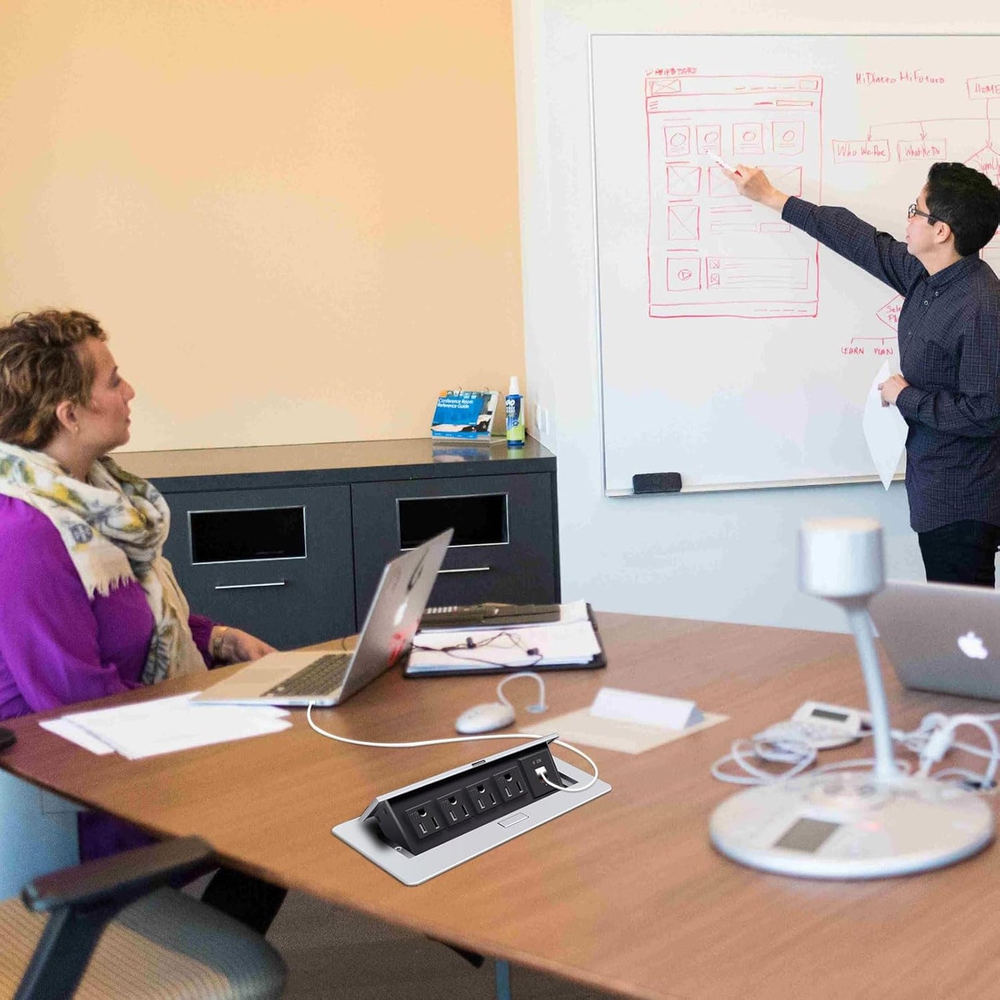 Pop up Outlet; Power Strip; Embedded countertop Outlet; 4 Power Outlets with USB-C PD 20W Fast Charging 16AWG Power Cord; Suitable for Office, Conference, Home, Book Rooms -Silver