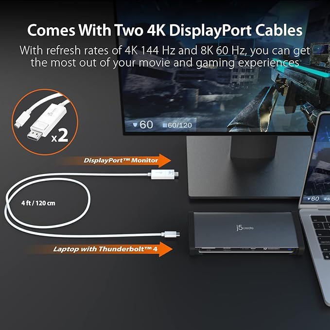 j5create 8K Thunderbolt 4 Docking Station with Max 96W Charging, Single 8K60 or Dual 4K60 Display, Thunderbolt 4 40Gbps, USB 10Gbps, Gigabit Ethernet, SD 4.0, Audio Combo (JTD562)