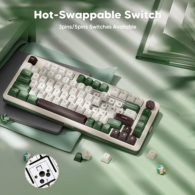 Redragon K681 Pro Wireless Mechanical Keyboard, Gasket Mounted RGB Gaming Keyboard with Volume Knob, MDA-Profile, Pre-Lubed Linear Switches, 81 Keys 75％ Tri-Mode Hot Swappable for PC/Xbox/PS (Matcha)