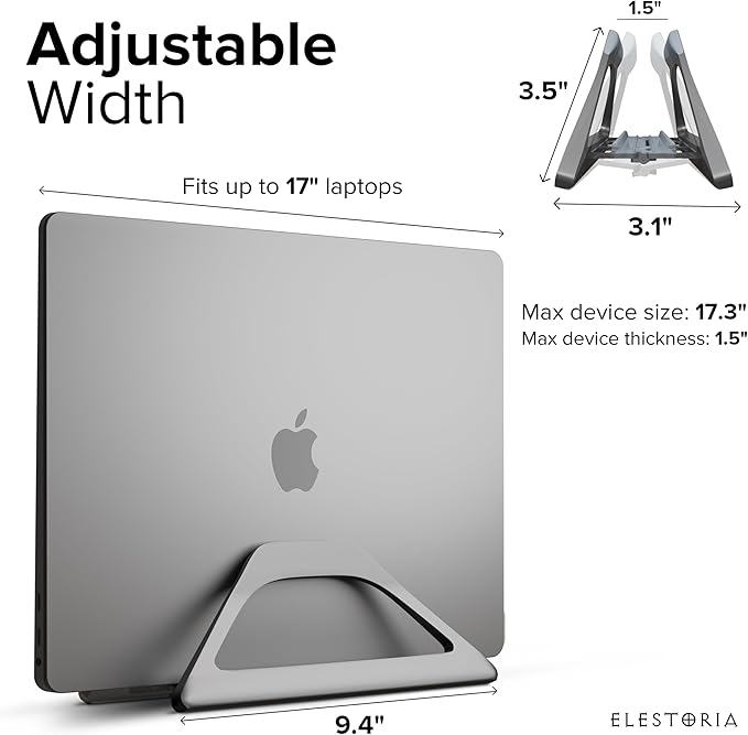 Elestoria Vertical Laptop Stand Holder- Adjustable Laptop Holder Vertical fits All MacBook, Chromebook & Gaming Laptops - Grey
