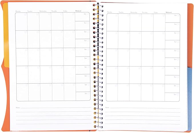 Mintra Office Durable PREMIUM Spiral Notebook, ((Orange, 2 Subject (6in x 9.5in)), Wire, Fabric Covered Coils, No Snags, Removable Adjustable Pocket Dividers, Ruler, Organization, Customizable