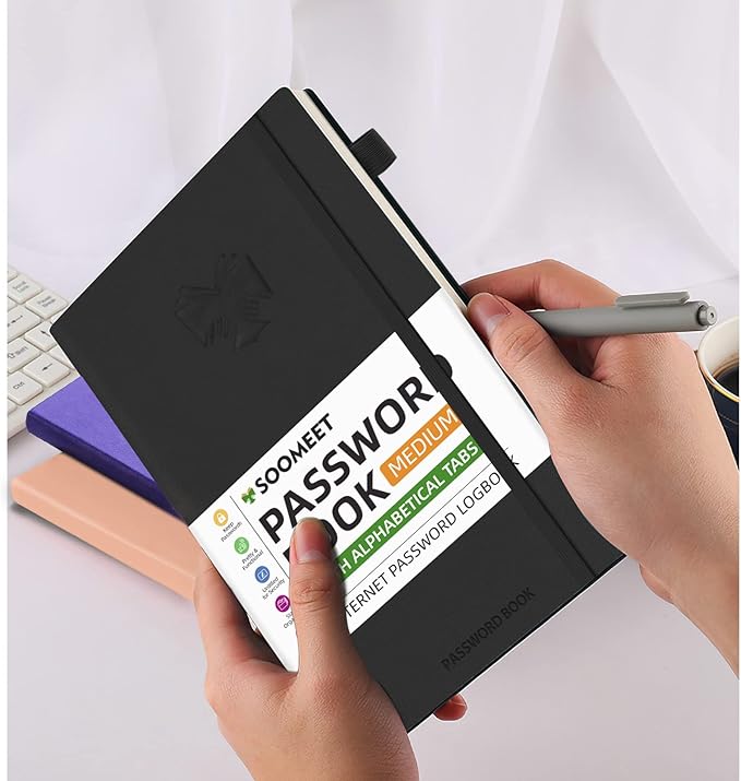 Password Book with Alphabetical Tabs, Hardcover Password Keeper, A5 Size 8.3"x6" Password Notebook for Saving Internet Login, Username, Password Organizer for Computer & Website Logins(Black)