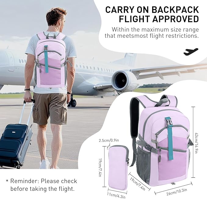 20L Lightweight Hiking Backpack for Men & Women – Small Travel Daypack with Phone Pocket – Durable & Compact for Hiking,Traveling,Camping,and Outdoor Adventure,Purple