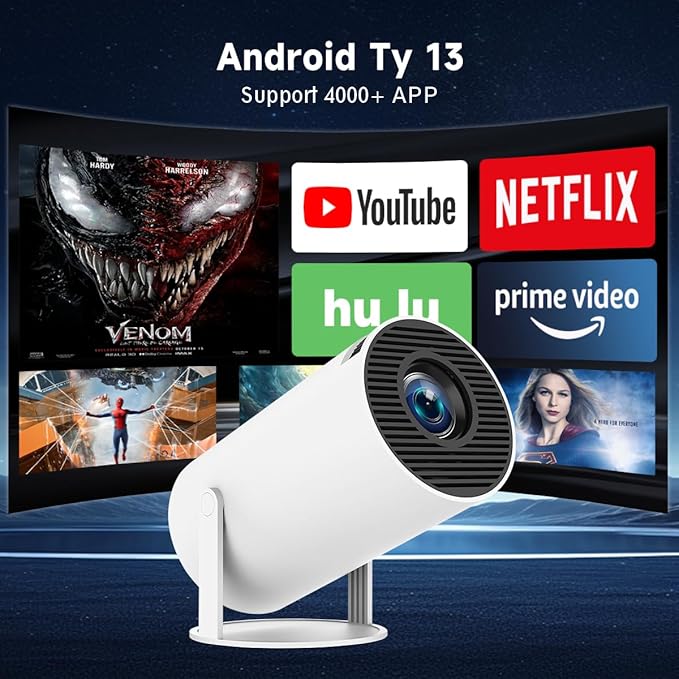 Mini Projector with WiFi and Bluetooth, 4K 1080P Support Portable Projector, 170 ANSI, 180° Rotatable, Auto Keystone Correction, 40"-130" Screen Video Projector for Laptop/PC/Smartphone