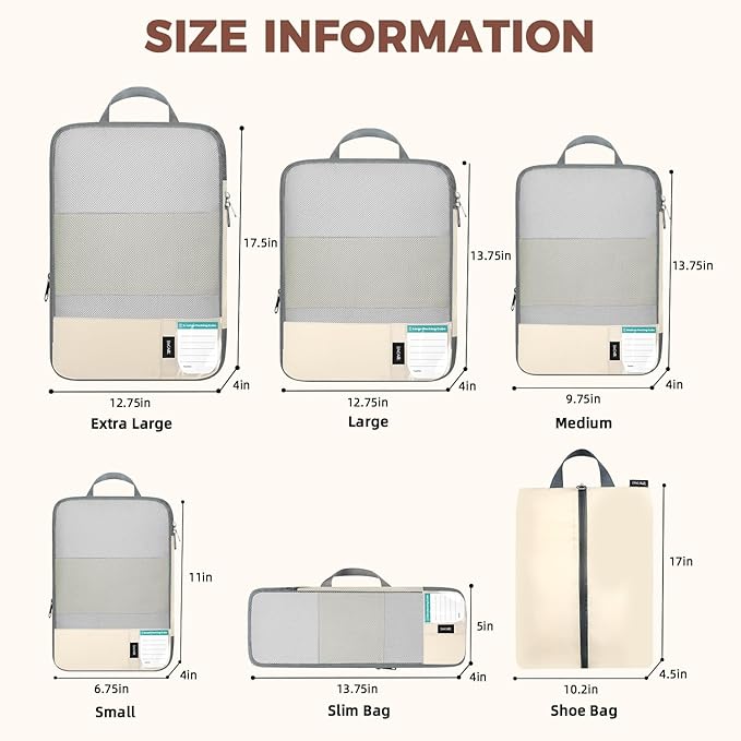 BAGAIL 6 Set/4 Set Lightweight Compression Packing Cubes for Travel, Anti-Tearing Expandable Organizer Bags for Suitcase