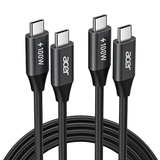 acer USBC Cable, 100W USB C Cable (3.3FT/2 Pack), C to C Fast Charging Nylon Braided Type-C Charger Cord Compatible with iPhone16/15 Pro Max, Galaxy S25/S24, MacBook Pro/Air, iPad, Laptop, etc.