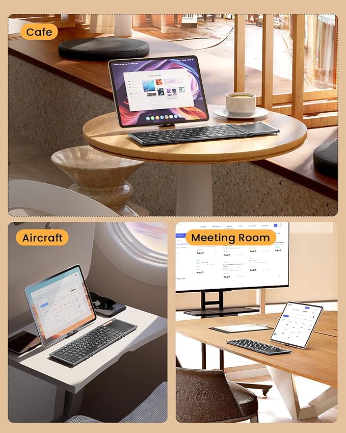 ProtoArc Foldable Keyboard with Touchpad, XK01 TP Folding Portable Keyboard, Full Size Keys, Large Trackpad Bluetooth Travel Keyboards for Laptop PC Tablet - Black Gray