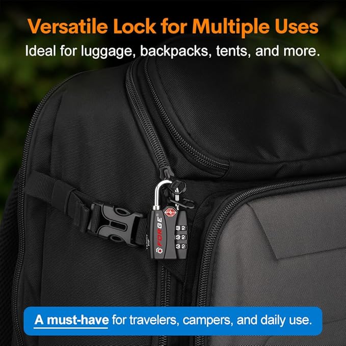Forge TSA Approved Luggage Locks for School, Gym, Suitcase, Baggage, and Locker. Open Alert Indicator, Easy Read Dials, Alloy Body. Matte Black, 2-Pack.