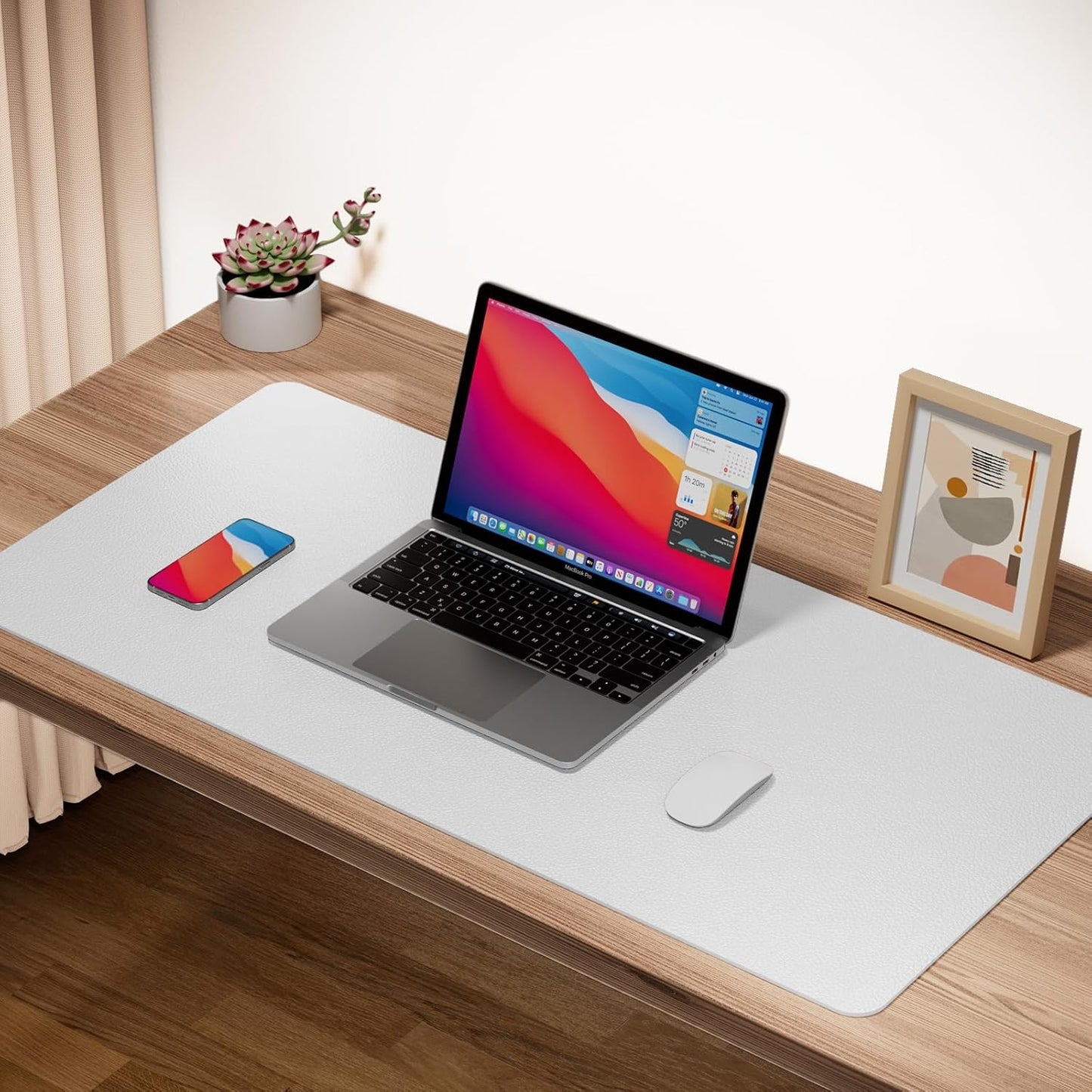 Boutilon Leather Desk Pad Protector,Non-Slip Mouse Pad,Laptop Desk Pad,Office Mouse Mat,Waterproof Leather Desk Blotter,Desk Writing Pad for Office and Home (XXXL-White,47"x 24")