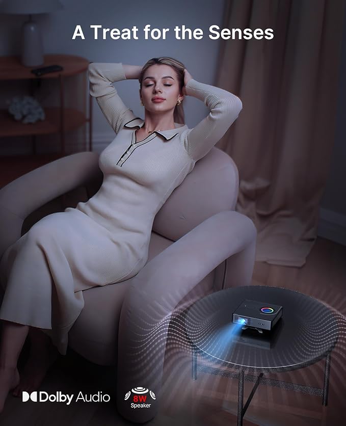 NexiGo Nova Mini, Portable Laser Projector, Google TV w/Netflix, 1080p FHD, 1200 Lumens, 15000:1 Contrast w/SAE, 3D, Auto Setup, 150" Display, 8W Dolby Audio, Portable for Home & Outdoor