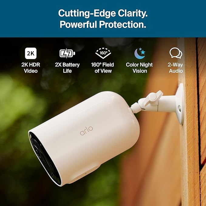 Arlo Pro XL Security Camera (6th Gen - 2025 Release) - 2K HDR, 2x Longer Battery Power, Event Captions, Emergency Response, 1-Mo. Trial of Secure Plan, 160° Field of View, Dual-Band WiFi, 1 Cam, White