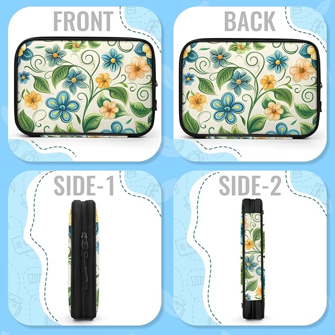 Blue Orange Flowers Electronics Travel Organizer Case, Tech Accessories Cable Storage Bag for Cords, Charger, Phone, Hard Drive