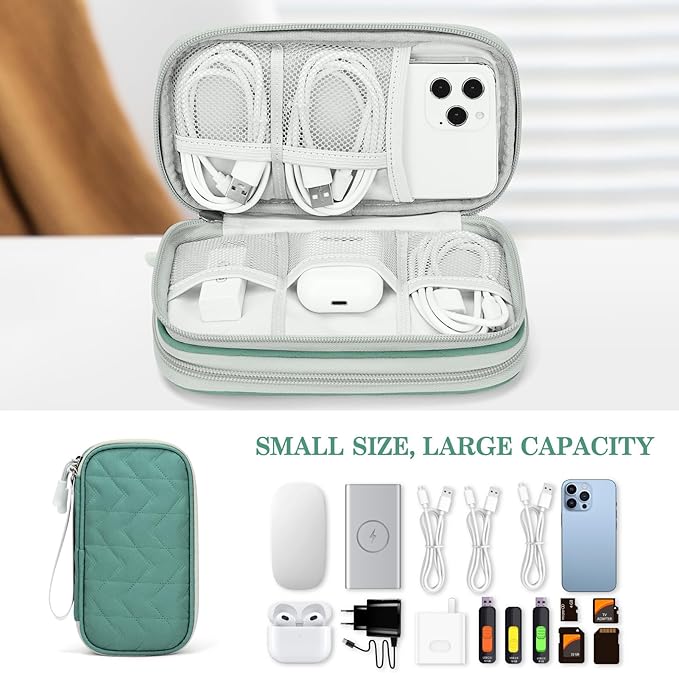 FYY Electronic Organizer, Travel Cable Organizer Bag Pouch Electronic Accessories Carry Case Portable Waterproof Double Layers All-in-One Storage Bag for Cable, Cord, Charger, Phone,-Pattern Green