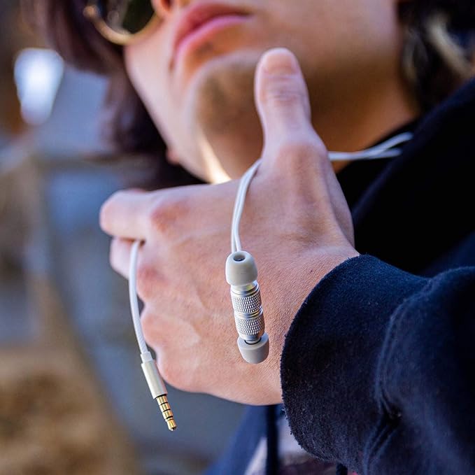 LUDOS Ultra Wired Earbuds in-Ear Headphones, 5 Years Warranty, Earphones with Microphone, Noise Isolating Ear Buds, Memory Foam for iPhone, Samsung, School Students, Kids, Women, Small Ears - White