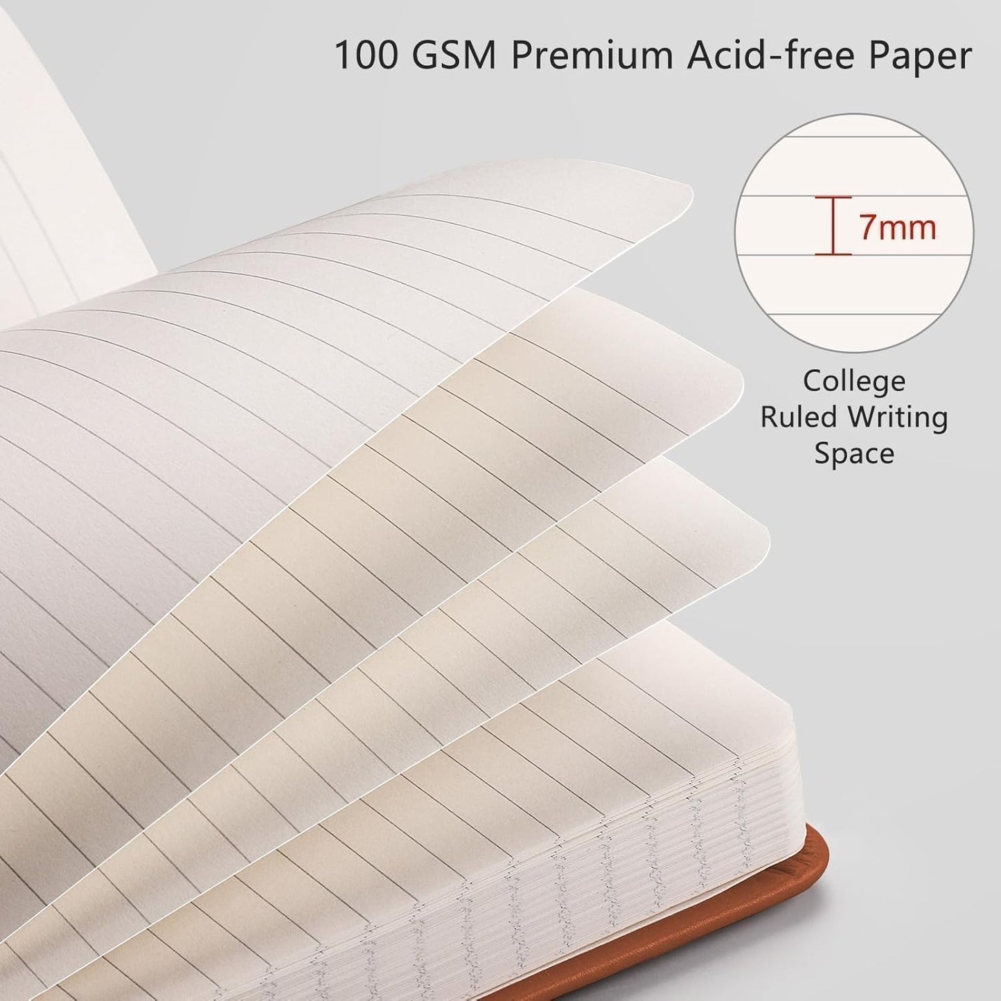 RETTACY Lined Journal Notebook, 192 Numbered Pages, A5 Medium Size (5.7'' x 8.3''), for Men & Women, Journaling, Writing, Work & Office, Leather Hardcover, 100 GSM Thick Paper (Brown)