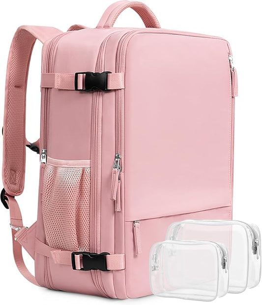 Beraliy Travel Backpack for Women, Airline Approved Bag, Carry On Waterproof Hiking Backpack, 16 inch Laptop Backpack, Overnight Bag, Pink