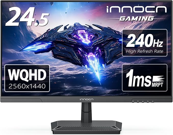 INNOCN 24.5" Gaming Monitor 1440p 240Hz QHD 2K PC Desktop Gaming Fast IPS HDMI 2.1 Display, DisplayPort, 1ms, Built-in Speaker, 25G2S