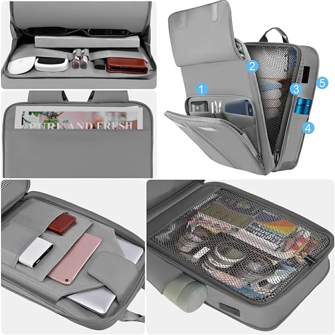 ZINZ Slim & Expandable Laptop Backpack 15.6 16 17 inch Travel Business Backpack Water-Resistant Daypack for Men and Women，Grey
