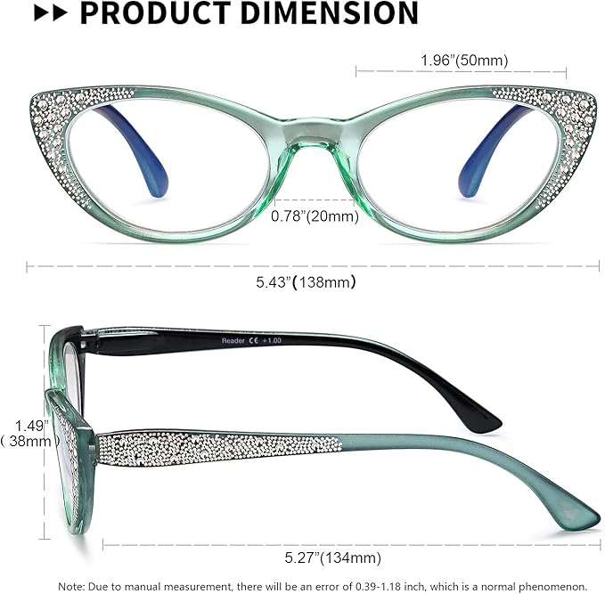 EYEURL Cat Eye Reading Glasses for Women - Blue Light Blocking 4 Pack Ladies Fashion Readers with Flexible Spring Hinges, Anti-Glare&UV Rays +1.50 Eyeglasses, Black/Brown/Green/Purple