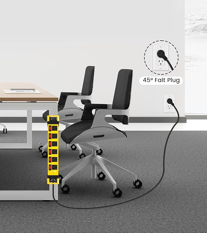 Heavy Duty Power Strip,6 Outlets Metal Power Strip with Individual Switch & Cord Management,Mountable Surge Protector 1200J,10FT Extension Cord(Yellow,10 FT)