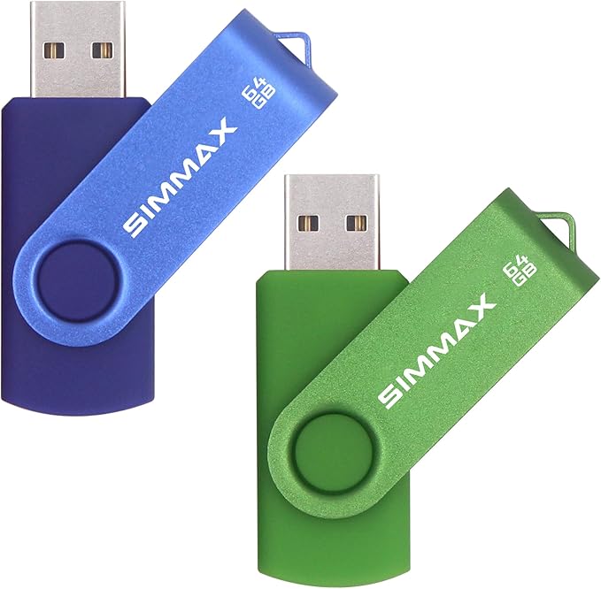 USB Flash Drives 2 Pack 64GB Memory Stick Swivel Design USB 2.0 Flash Drive Thumb Drive Zip Drives (64GB Blue Green)