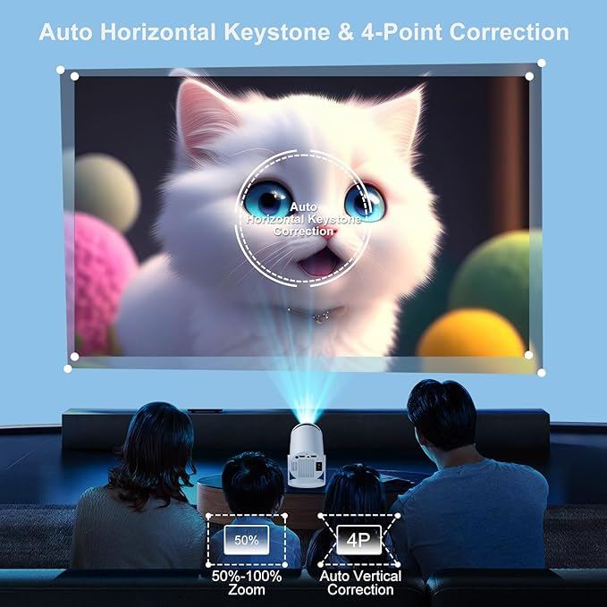 Smart HY300 Projector With Built-in Apps, Wifi Bluetooth 4K 1080P, Auto Keystone, Short Throw and 180 Adjustable, Mini Portable Outdoor Movie (White)