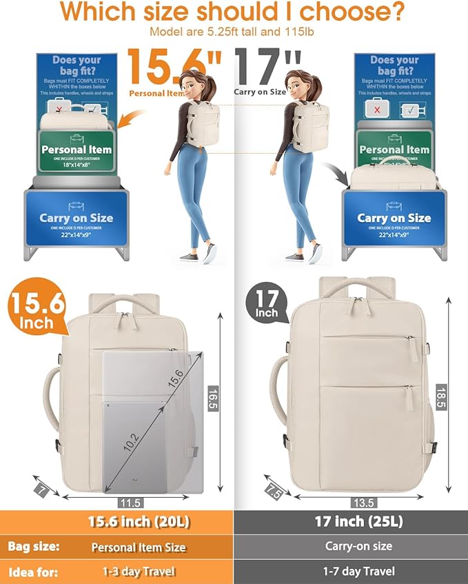 Capolo Travel Backpack for Women Men Waterproof Laptop Backpack Airlines Approved Carry On Backpack Bag Computer Bookbag for Business, Work, Traveling Fits 15.6 Inch Laptop(Beige)