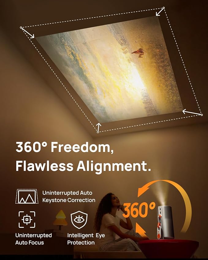 XGIMI MoGo 4 2025 NEW Portable Projector, Google TV with Licensed Netflix, 360° Adjustable Stand, 2.5 Hours of Playtime, 2 x 6W Harman Kardon, Outdoor Projector, Wifi, Bluetooth, Include Sunset Filter