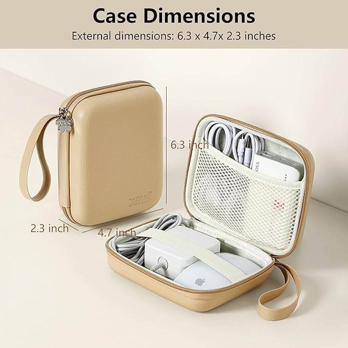 Charger Case for Macbook, Portable Tech Electronic Organizer Bag,Travel Storage Pouch for Laptop Accessories, MacBook Power Adapter, Charging Cords, USB Drives, Power Bank (Light Khaki, L)